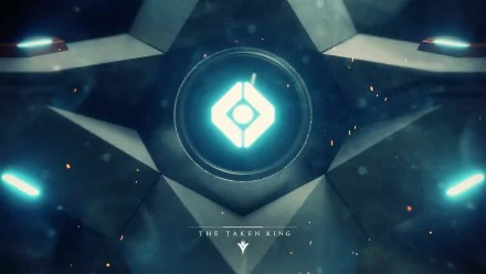 An HD desktop wallpaper featuring the emblem of The Taken King from the Destiny video game, showcasing a striking design with vibrant colors and a futuristic aesthetic.