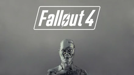 HD PC desktop wallpaper featuring a Fallout 4 Synth character with the Fallout 4 logo above, showcasing the video game's iconic post-apocalyptic design.