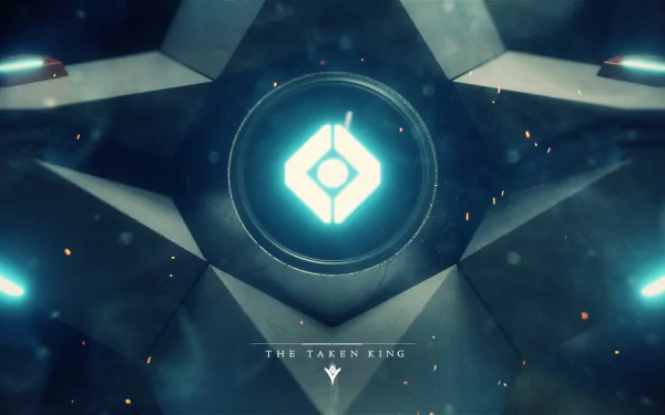 An HD desktop wallpaper featuring the emblem of The Taken King from the Destiny video game, showcasing a striking design with vibrant colors and a futuristic aesthetic.