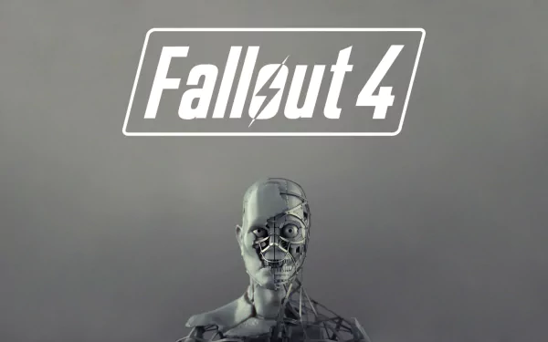 HD PC desktop wallpaper featuring a Fallout 4 Synth character with the Fallout 4 logo above, showcasing the video game's iconic post-apocalyptic design.