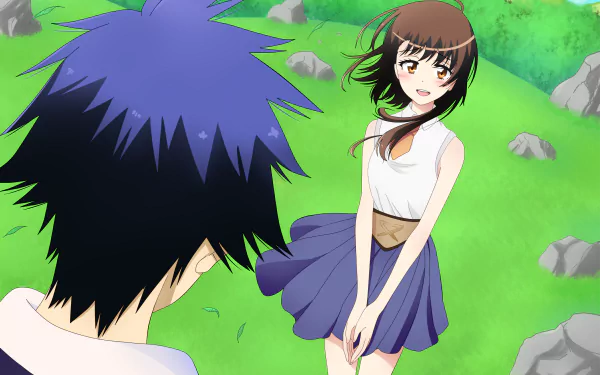 4K Ultra HD anime desktop wallpaper featuring Raku Ichijō and Kosaki Onodera from Nisekoi in a vibrant outdoor setting.