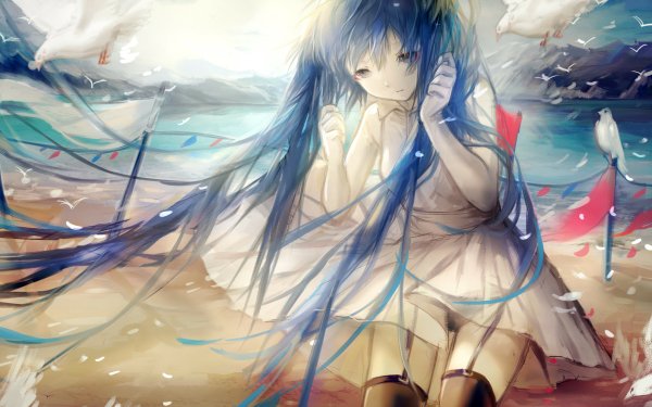 Anime Vocaloid Hatsune Miku Beach Blue Eyes Blue Hair Long Hair HD Wallpaper | Background Image