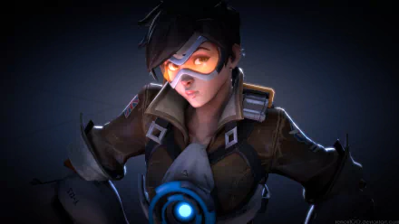 HD desktop wallpaper of Tracer from the video game Overwatch, showcasing a detailed and vibrant character portrait.