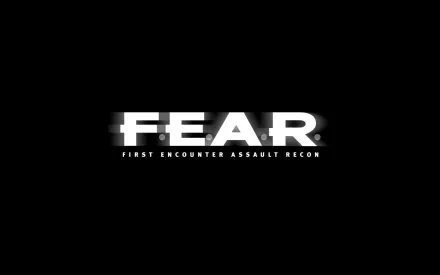 FEAR video game logo with tagline 'First Encounter Assault Recon' centered on black 2K Quad HD PC desktop wallpaper/background.