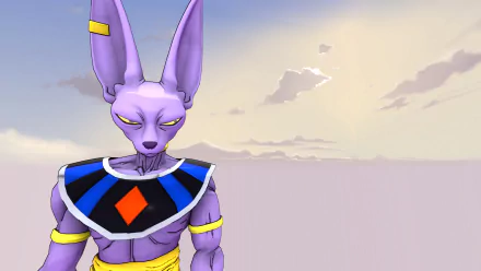 HD PC desktop wallpaper featuring Beerus from Dragon Ball Super, showcasing the anime's distinct art style and vibrant colors.