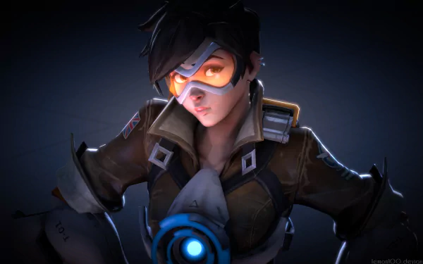 HD desktop wallpaper of Tracer from the video game Overwatch, showcasing a detailed and vibrant character portrait.