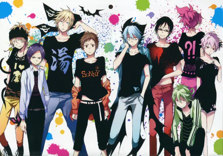 HD wallpaper featuring characters from the anime Servamp, showcasing a diverse cast against a colorful, splattered background.