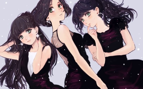 Anime Original Long Hair Short Hair Green Eyes Purple Hair Sparkles HD Wallpaper | Background Image
