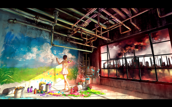 Anime Original Butterfly Paint Fire Smoke HD Wallpaper | Background Image