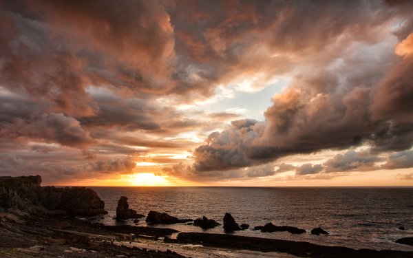 Earth Cloud Sky Sunset Ocean Sea Horizon Seascape HD Wallpaper | Background Image