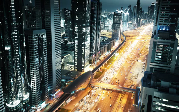 building light night freeway highway road man made Dubai HD Desktop Wallpaper | Background Image