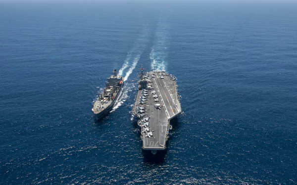 USNS Yukon (T-AO-202) replenishment oiler warship aircraft carrier military USS Carl Vinson (CVN-70) HD Desktop Wallpaper | Background Image