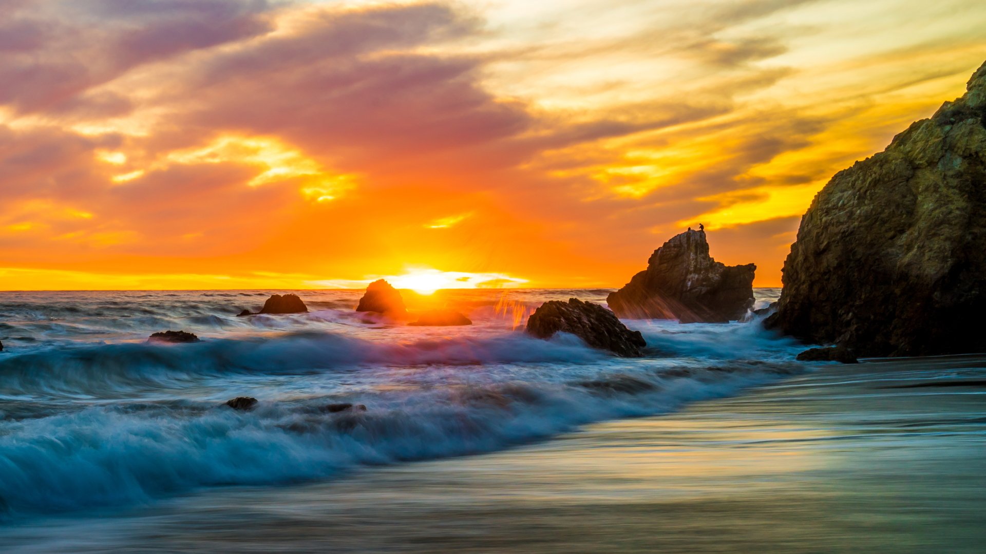 Download Sunset Sky Horizon Nature Ocean  4k Ultra HD Wallpaper