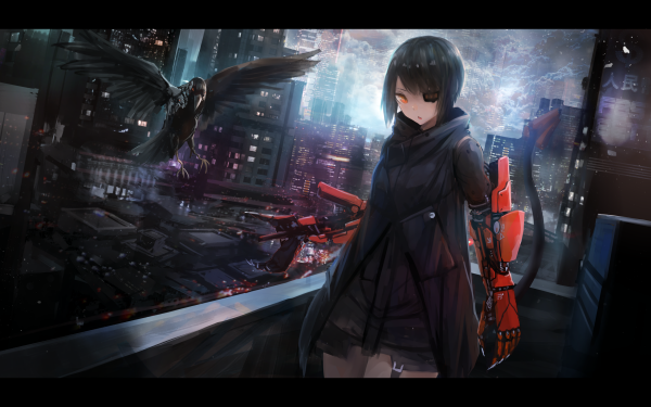 Anime Original Crow City Cyberpunk HD Wallpaper | Background Image