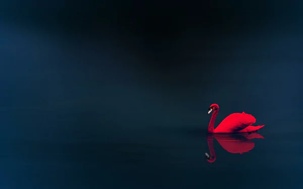 A minimalist 4K Ultra HD wallpaper featuring a striking red swan gracefully gliding across dark waters, creating a serene and elegant atmosphere.
