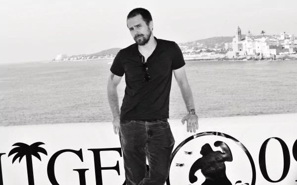 Black & White American actor Celebrity Sam Rockwell HD Desktop Wallpaper | Background Image