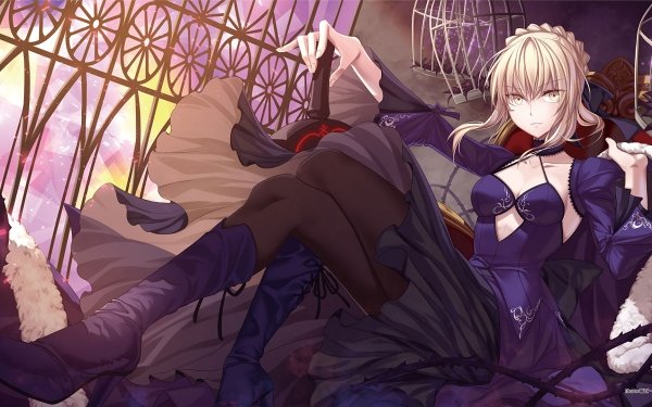 Anime Fate/Grand Order Fate Series Saber Alter Boots High Heels Pantyhose Skirt Dress Purple Dress Weapon Sword Saber Fate HD Wallpaper | Background Image