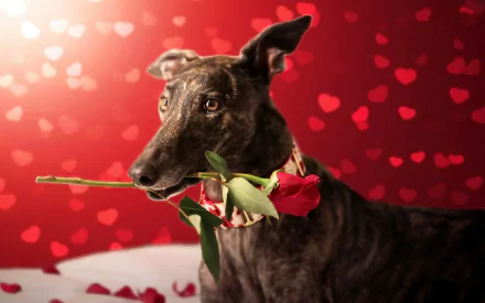  A dog bringing a single rose