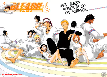 A vibrant HD wallpaper featuring characters from the anime Bleach, including Yasutora Sado, Uryu Ishida, Renji Abarai, Rukia Kuchiki, Orihime Inoue, and Ichigo Kurosaki.
