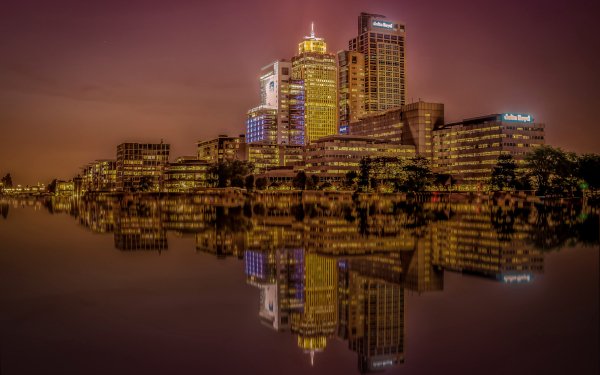 Man Made Amsterdam Cities Netherlands City Night Building Skyscraper Reflection HD Wallpaper | Background Image