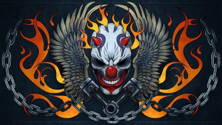 An HD wallpaper featuring a fierce skull with a clown's face, surrounded by flames and wings, inspired by the video game Payday 2, captures the essence of Rust (Payday).