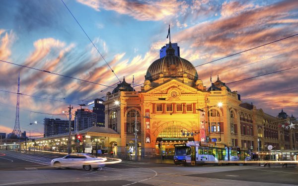 Man Made Melbourne Cities Australia City Dusk Building Street Tram HD Wallpaper | Background Image
