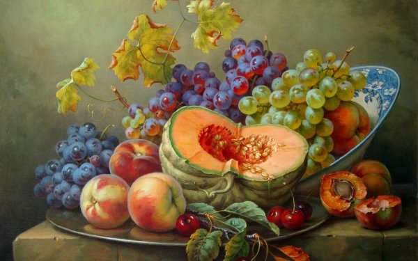 Artistic Still Life Fruit Leaf Grapes HD Wallpaper | Background Image