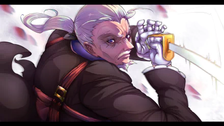 Wilhelm van Astrea from the anime Re:Zero - Starting Life in Another World, striking a dynamic pose with his sword. This HD desktop wallpaper features intense colors and detail.