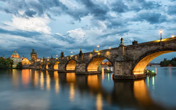 reflection river light bridge Prague Czech Republic man made Charles Bridge HD Desktop Wallpaper | Background Image