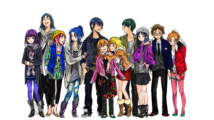 HD PC desktop wallpaper featuring the main characters from the anime Toradora!: Taiga Aisaka, Ryuuji Takasu, Ami Kawashima, Minori Kushieda, Yusaku Kitamura, Nanako Kashii, Maya Kihara, Hisamitsu Noto, Sumire Kano, and Yasuko Takasu.