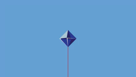 A minimalist HD wallpaper featuring Ramiel from Neon Genesis Evangelion, showcasing a striking blue diamond shape against a clear blue background.