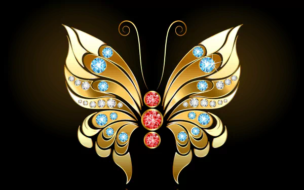  Golden Butterfly with Blue, White, and Red