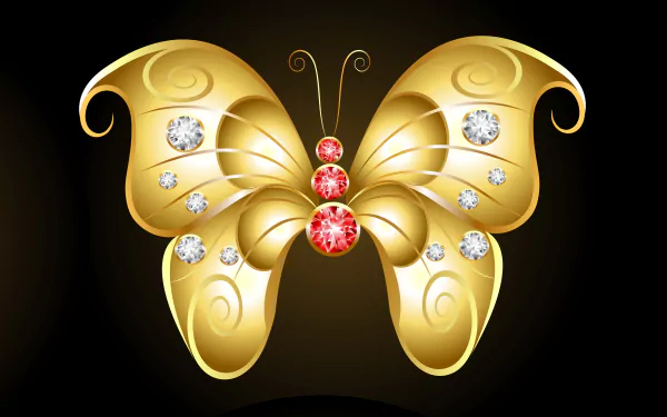  Gold Butterfly with Red and White