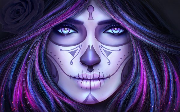 Artistic Sugar Skull Purple Day of the Dead Face HD Wallpaper | Background Image