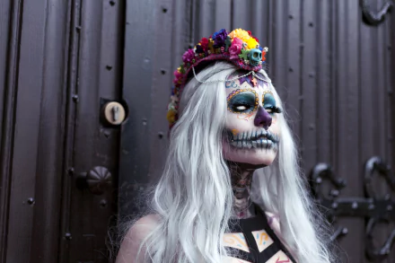 white hair makeup artistic sugar skull HD Desktop Wallpaper | Background Image