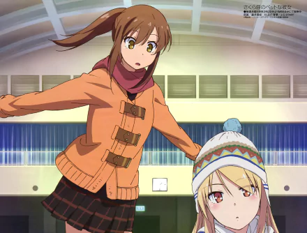 HD wallpaper featuring Nanami Aoyama and Mashiro Shiina from the anime Sakurasou no Pet na Kanojo, showcasing a dynamic moment in a vibrant setting.