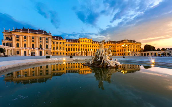 building reflection statue Vienna Austria man made Schönbrunn Palace HD Desktop Wallpaper | Background Image