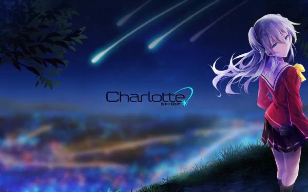 school uniform blue eyes long hair white hair star Charlotte (Anime) Nao Tomori Anime Charlotte HD Desktop Wallpaper | Background Image