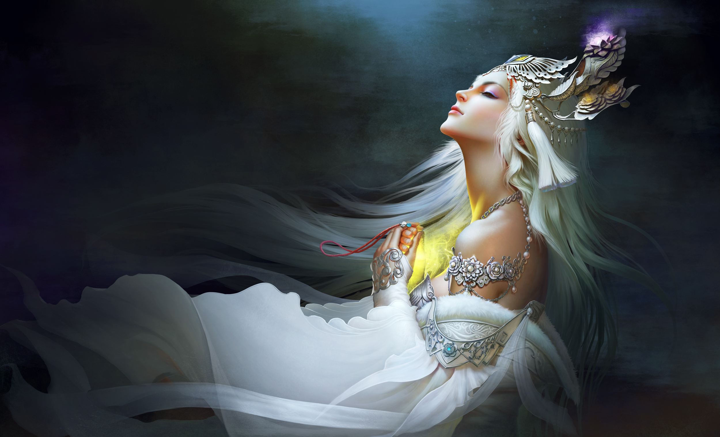 Download White Hair Fantasy Woman Hd Wallpaper