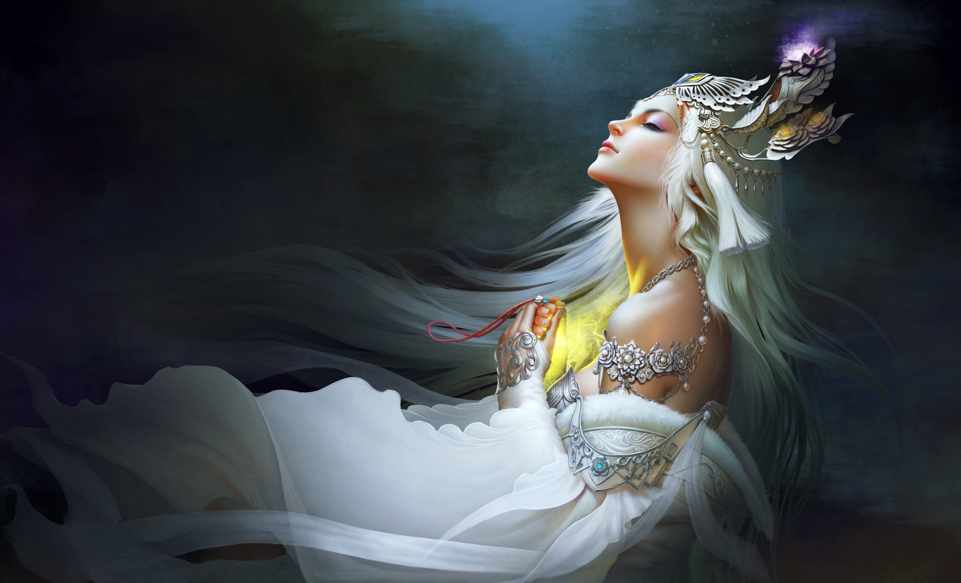 Download White Hair Fantasy Woman HD Wallpaper