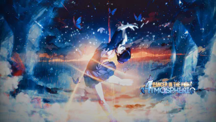 A vibrant HD desktop wallpaper from the anime Death Parade, featuring a dynamic dancer surrounded by butterflies and a dreamlike background, blending colors and emotions.
