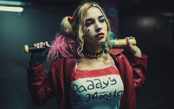 Women Cosplay Harley Quinn Blonde Makeup HD Wallpaper | Background Image