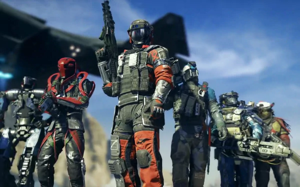A dynamic HD wallpaper from Call of Duty: Infinite Warfare featuring a group of futuristic soldiers in tactical gear, set against a dramatic background.