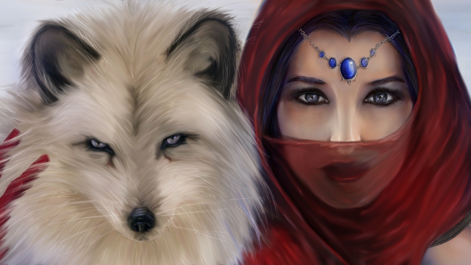 Woman with White Wolf by Sergio Rey