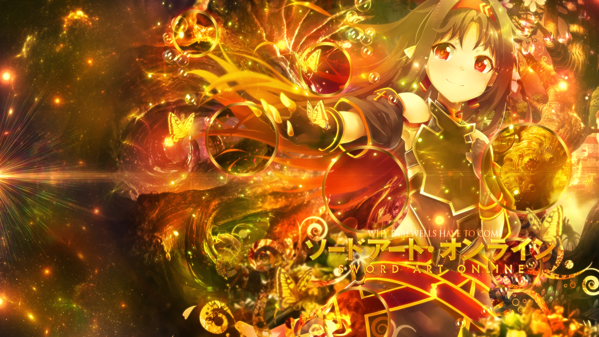 A vibrant HD wallpaper featuring Yuuki Konno from Sword Art Online II, showcasing her dynamic pose and magical effects against a rich, colorful background.