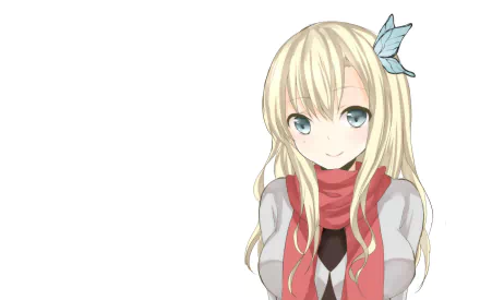 Sena Kashiwazaki from the anime Boku Wa Tomodachi Ga Sukunai is featured in this HD PC desktop wallpaper, showcasing her blonde hair and red scarf against a minimalist background.