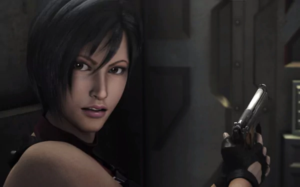 Ada Wong from Resident Evil: Operation Raccoon City is depicted in this striking 4K Ultra HD wallpaper, showcasing her poised with a gun in a dramatic setting.