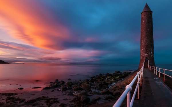 Man Made Lighthouse Ocean Horizon Sky Stone Walkway HD Wallpaper | Background Image