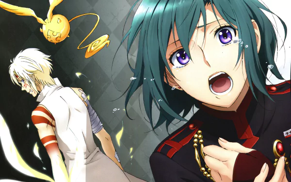 A vibrant 8K Ultra HD scene featuring Timcanpy, Allen Walker, and Lenalee Lee from the anime D.Gray-man, capturing their striking expressions in a dynamic moment.