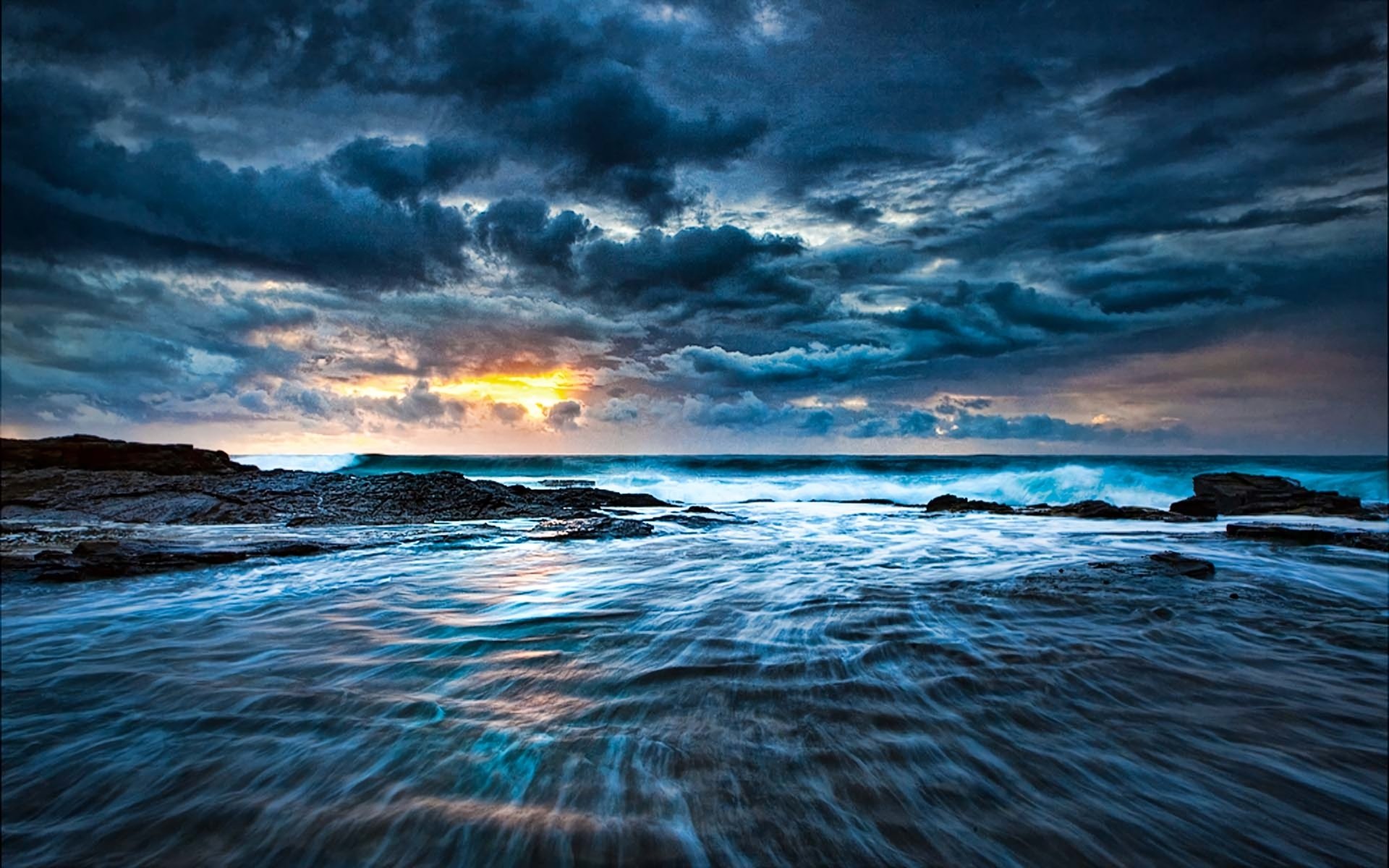 Cloudy Blue Ocean Sunset